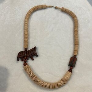 Handcrafted Beige & Brown Wooden Zebra Pendant Necklace
